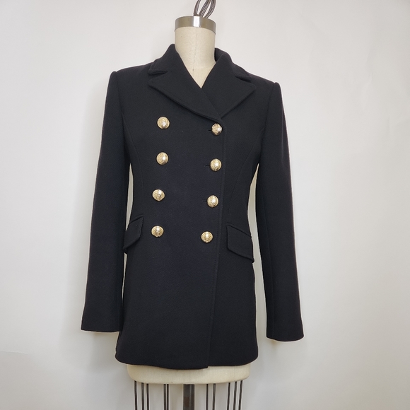 Zara Jackets & Coats Zara Pea Coat Black Xs Gold Buttons Manteco